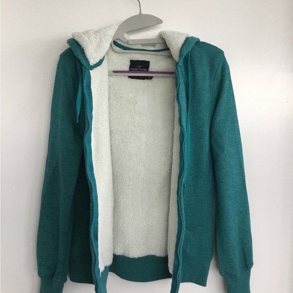 Faded Glory Jacket Coat Green Hoodie White Faux Fur Size Medium $30 - Picture 6 of 13